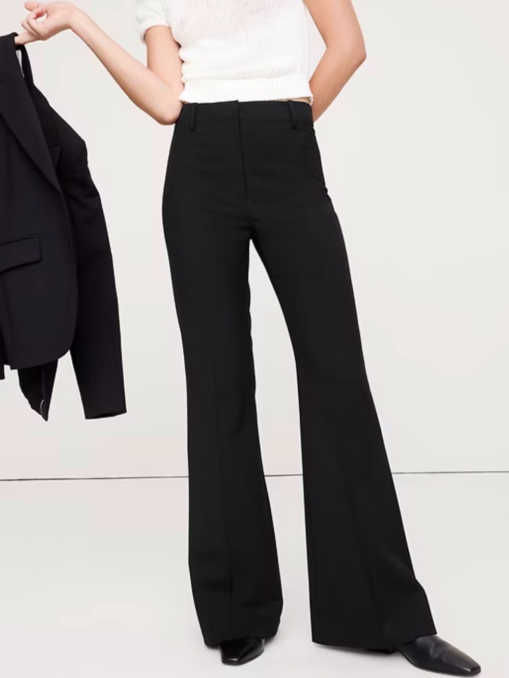 Banana Republic Black High-Rise Wide-Leg Flare Trousers